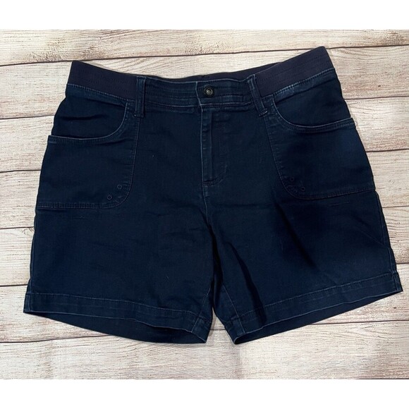Womens Lee Shorts Relaxed Fit Navy Blue Stretch Waist Comfort Dark Wash Size 10 - Picture 1 of 5